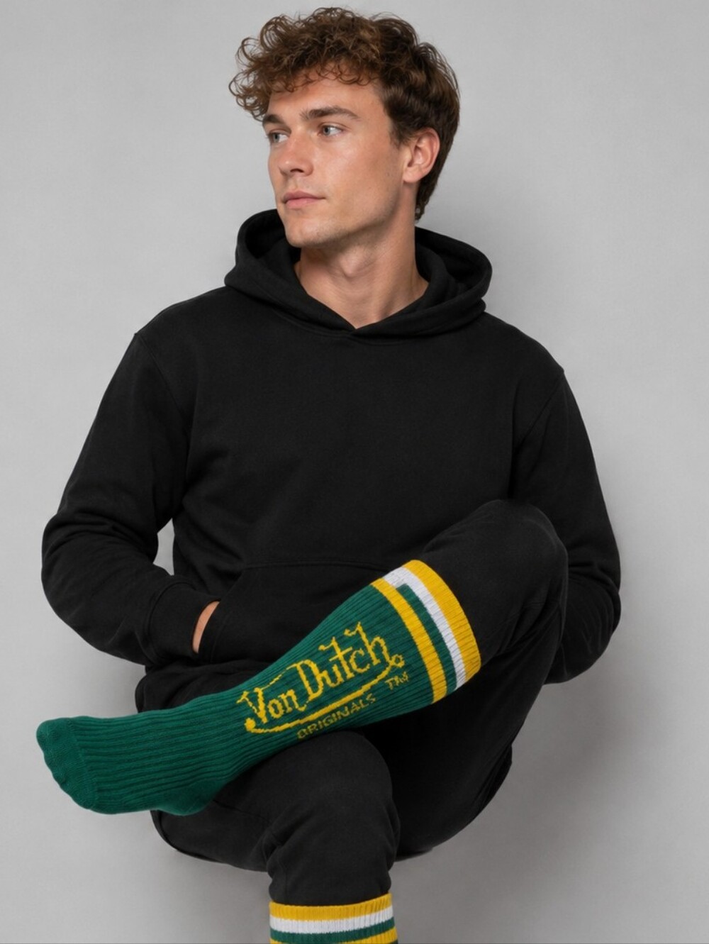 Von Dutch Green and Yellow Crew Athletic Socks